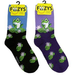Frog on Lily Frogs Tadpole Amphibian Bullfrog Toad Foozys Socks 2 Pairs Women's